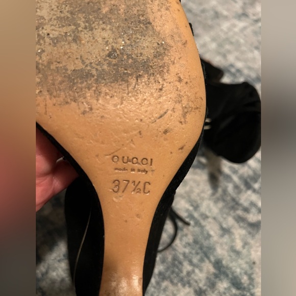 Hard to find Gucci black suede bamboo Wedge sandal size 37.5/7.5